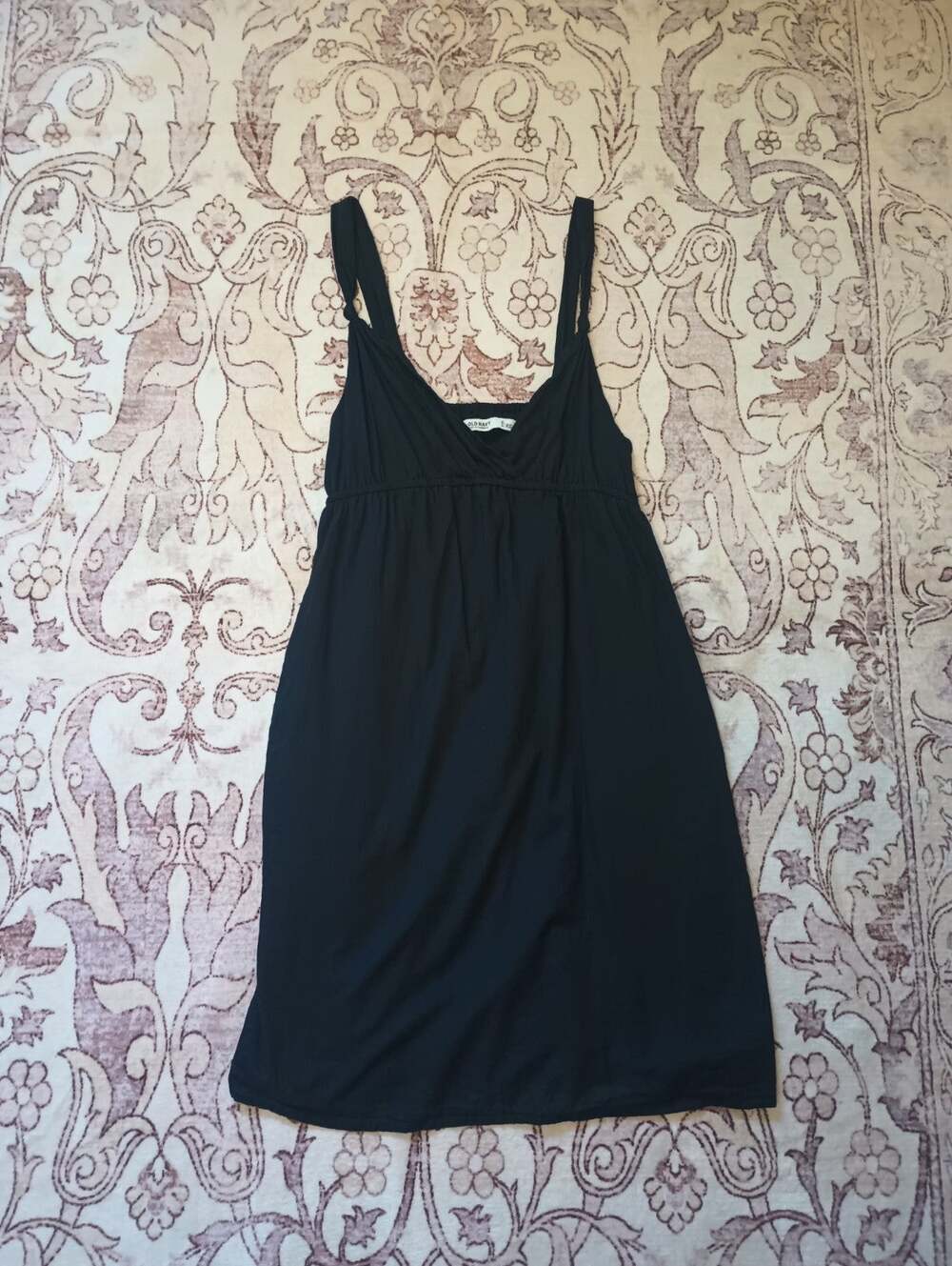 Old Navy Womens Y2K Long Length Babydoll Tank Top XS Black V Neck Empire Pockets
